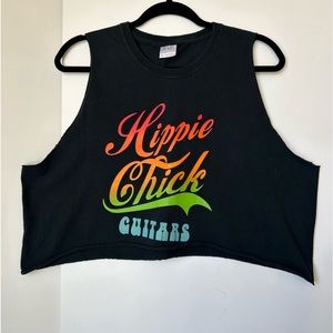 Hippie Chick Guitars custom made cropped tank top Black with 🌈 logo Size xl